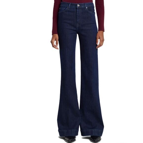 7 for All Mankind Denim Trouser - Size 32 (NWT) Flare/Wide Leg - Dark Indigo - Picture 1 of 12